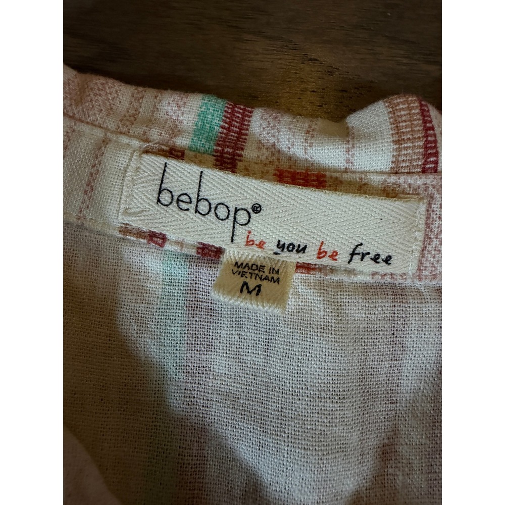 Bebop Sleeveless‎ Linen Blend Striped Button Front Mini Dress Coral Teal Size M - Picture 2 of 5